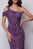 Robe longue de cérémonie en chiffon violet sirène à une épaule