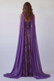 Robe longue formelle courtière en mousseline A Strap violette avec écharpe à col