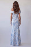 Longue robe formelle sirène dénudée bleu ciel