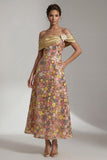 Robe Mère de la Mariée jaune scintillante Long Short Out Line, Mère de la Mariée