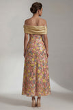 Robe Mère de la Mariée jaune scintillante Long Short Out Line, Mère de la Mariée