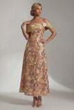Robe Mère de la Mariée jaune scintillante Long Short Out Line, Mère de la Mariée