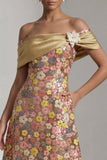 Robe Mère de la Mariée jaune scintillante Long Short Out Line, Mère de la Mariée