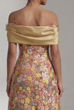 Robe Mère de la Mariée jaune scintillante Long Short Out Line, Mère de la Mariée