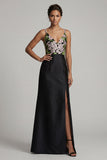 Robe noire longue à col en V en forme de fête