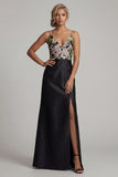 Robe noire longue à col en V en forme de fête