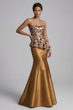 Robe longue de mère de la mariée dorée scintillante scintillante en sirène sans bretelles