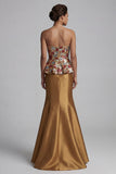 Robe longue de mère de la mariée dorée scintillante scintillante en sirène sans bretelles
