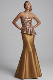 Robe longue de mère de la mariée dorée scintillante scintillante en sirène sans bretelles