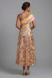Robe fleurie jaune scintillante à une épaule longue Ligne A Mother of the Bride