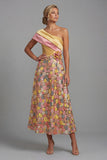 Robe fleurie jaune scintillante à une épaule longue Ligne A Mother of the Bride