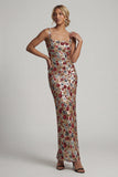Robe longue de la mère de la mariée à col carré rouge scintillant à col carré