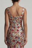 Robe longue de la mère de la mariée à col carré rouge scintillant à col carré