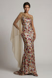 Robe longue de mère de la mariée à paillettes rouges scintillantes à motifs floraux