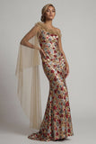 Robe longue de mère de la mariée à paillettes rouges scintillantes à motifs floraux