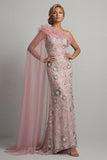 Robe longue de mère de la mariée à perles de sirène rose et scintillante