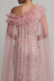 Robe longue de mère de la mariée à perles de sirène rose et scintillante