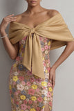 Robe longue de la mère de la mariée en forme de sirène fleurie jaune scintillante avec fente