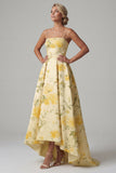 Robe fleurie jaune A Line A à bretelles hautes basses