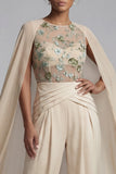 Tenue de mère à col rond en appliqué champagne avec cape