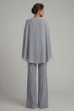 Combinaison à dos nus appliqués gris-bleu avec cape