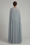 Combinaison Mother of the Bride à col rond appliquée gris-bleu avec cape