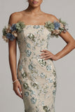 Robe de la mère de la mariée en sauge sauge dégagée à paillettes avec fleurs 3D
