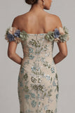 Robe de la mère de la mariée en sauge sauge dégagée à paillettes avec fleurs 3D