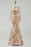 Robe de la mère de la mariée à col haut à col haut appliquée par la sirène de Champagen avec nœud