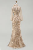 Robe de la mère de la mariée à col haut à col haut appliquée par la sirène de Champagen avec nœud