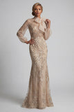Robe de la mère de la mariée à col haut à col haut appliquée par la sirène de Champagen avec nœud