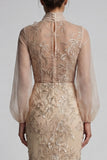 Robe de la mère de la mariée à col haut à col haut appliquée par la sirène de Champagen avec nœud