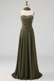 Robe Olive Strapless A Line Appliqué Mother of the Bride avec écharpe