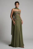 Robe Olive Strapless A Line Appliqué Mother of the Bride avec écharpe