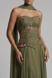 Robe Olive Strapless A Line Appliqué Mother of the Bride avec écharpe