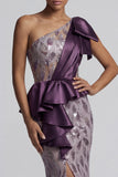 Robe scintillante à paillettes violettes sirène à une épaule avec fente