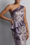 Robe vintage scintillante mauve longue sirène perlée de la mère de la mariée avec volants