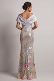 Robe scintillante argentée à col en V à paillettes sirène, longue robe de la mère de la mariée