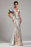 Robe longue de la mère de la mariée en sirène argentée à paillettes et scintillante
