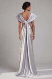 Robe longue de la mère de la mariée en sirène argentée à paillettes et scintillante