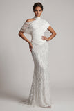 Robe longue de la mère de la mariée sirène blanche à perles scintillantes
