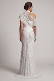 Robe longue de la mère de la mariée sirène blanche à perles scintillantes