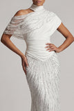 Robe longue de la mère de la mariée sirène blanche à perles scintillantes