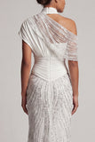 Robe longue de la mère de la mariée sirène blanche à perles scintillantes