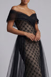 Robe longue de la mère de la mariée en sirène à carreaux noirs avec cape