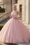 Robe de bal à blush à dos nus et col appliqué Quinceañera