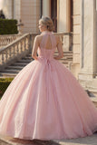 Robe de bal à blush à dos nus et col appliqué Quinceañera