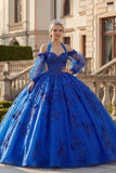 Robe de bal à col nu, bleu royal pailleté pailletée robe quinceañera