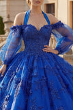 Robe de bal à col nu, bleu royal pailleté pailletée robe quinceañera