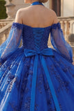 Robe de bal à col nu, bleu royal pailleté pailletée robe quinceañera
